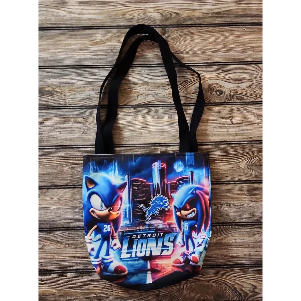 Sonic and Knuckles Detroit Lions tote bag (Custom Made) 12x12 size